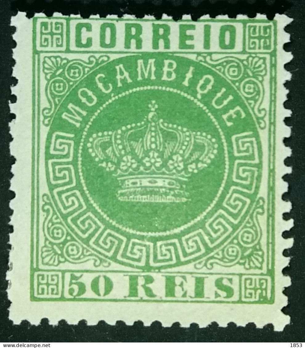 1876 - MOÇAMBIQUE - TIPO CORÔA - CE6 50 RÉIS VERDE DENT. 12 3/4 - Mozambique