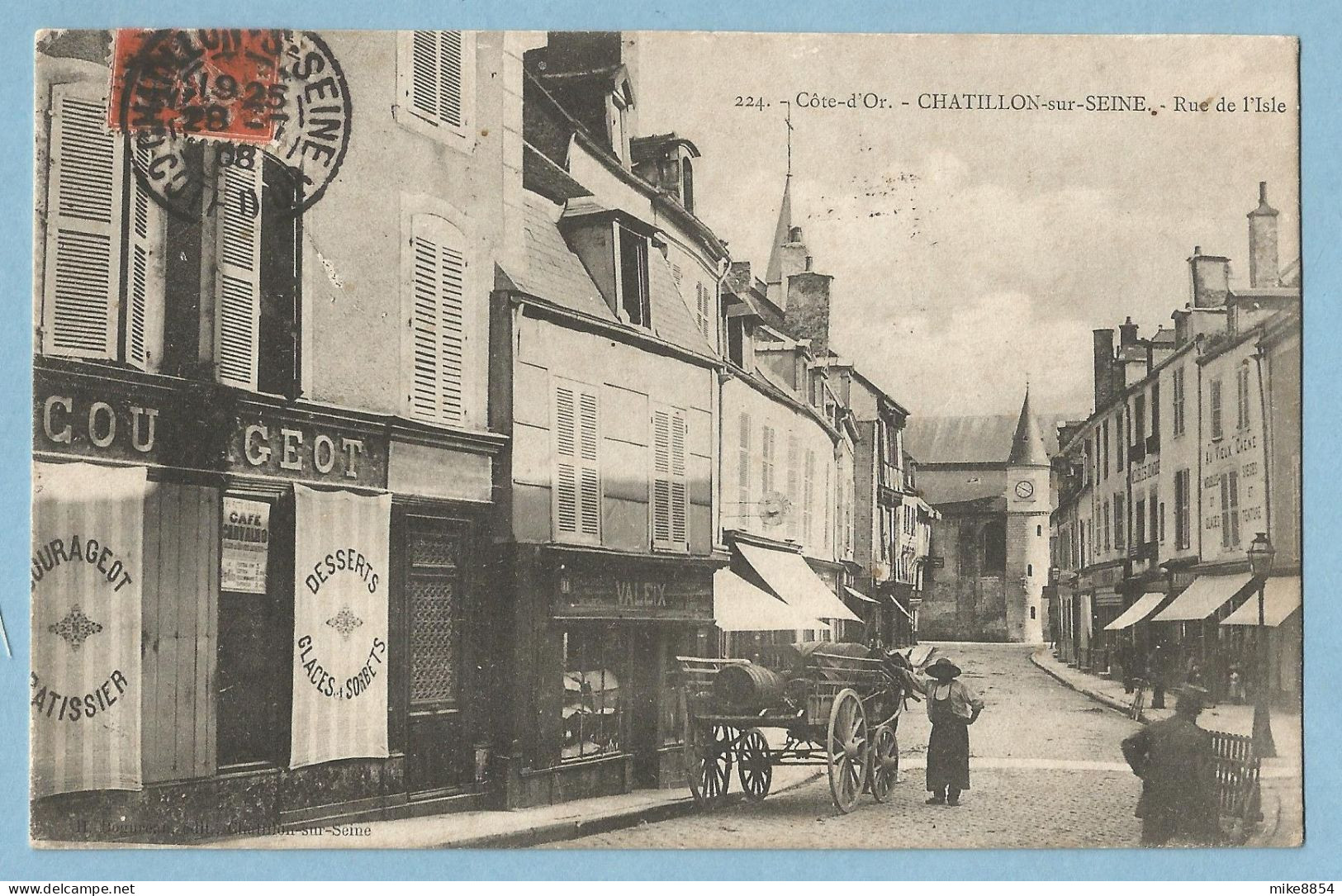0499  CPA  CHATILLON-sur-SEINE  (Côte D'Or)   Rue De L'Isle - COURAGEOT Pâtissier Desserts Glaces Sorbets -  Charrette - Chatillon Sur Seine