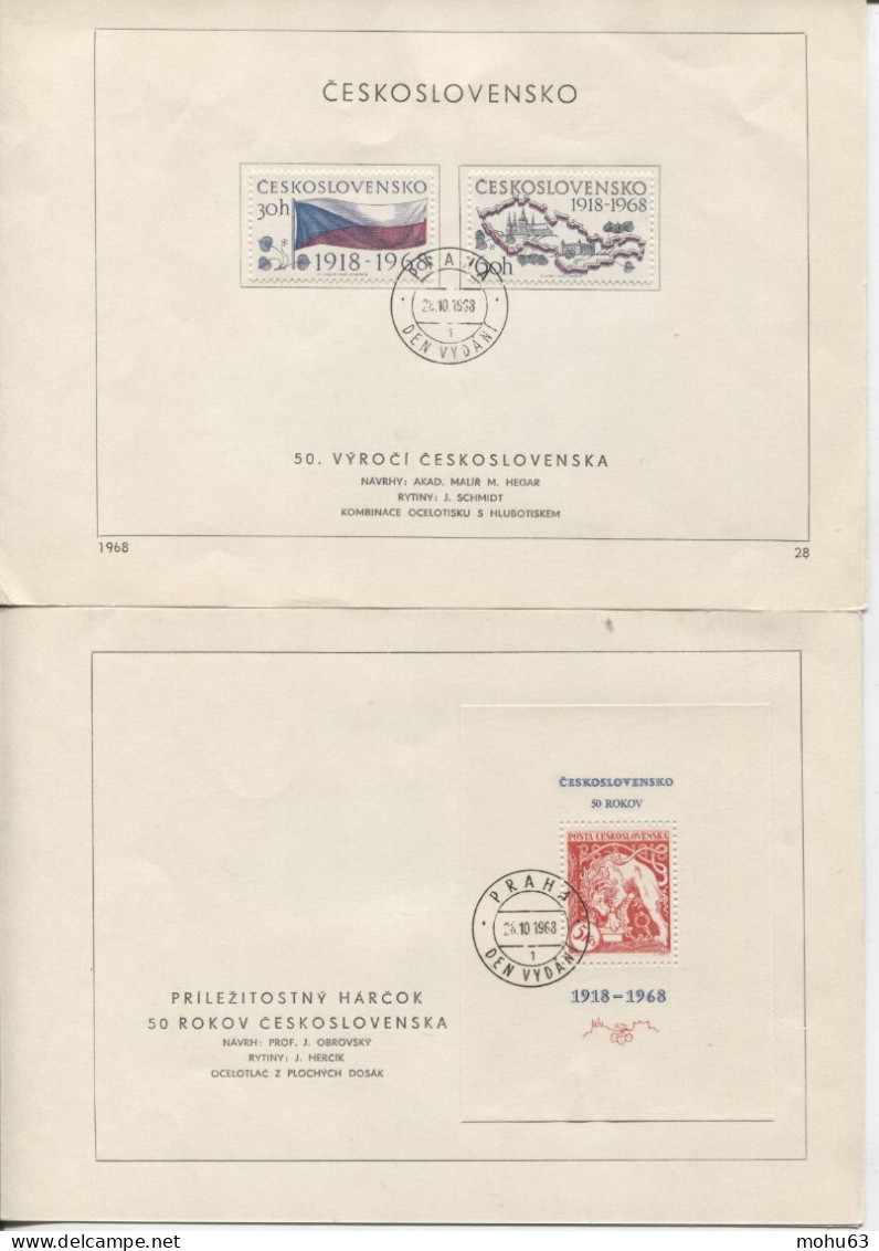 Tschechoslowakei # 1829-30, Block 30 Ersttagsblatt 50 Jahre Republik Staatswappen Grenze Uz '2' - Storia Postale