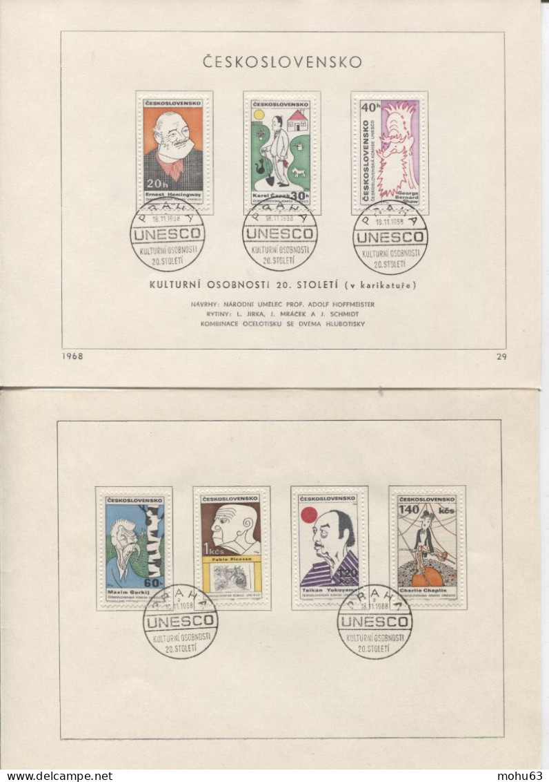 Tschechoslowakei # 1832-8 Ersttagsblatt Karikaturen Picasso Chaplin Shaw Capek Hemingway Uz '2' - Lettres & Documents