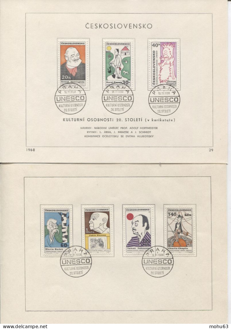 Tschechoslowakei # 1832-8 Ersttagsblatt Karikaturen Picasso Chaplin Shaw Capek Hemingway Uz '2' - Storia Postale