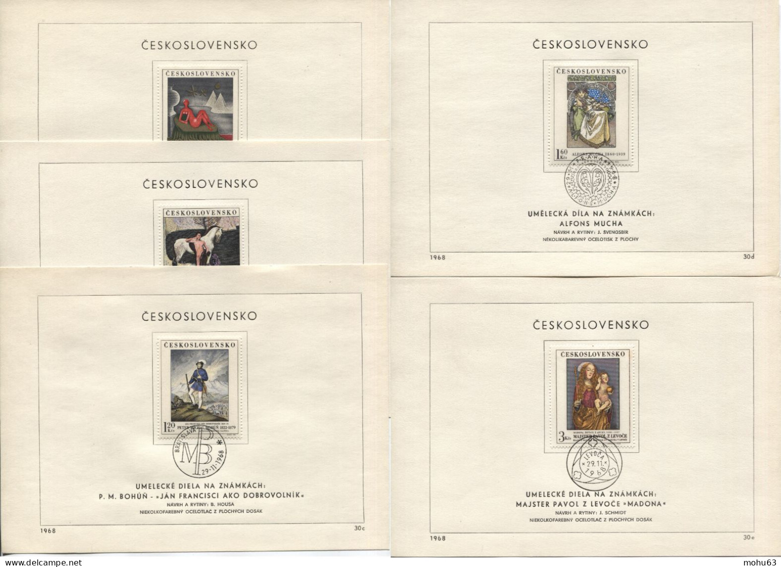 Tschechoslowakei # 1839-43 Ersttagsblatt Nationalgalerie Mucha Preisler Bohun Zrzavy Madonna - Brieven En Documenten