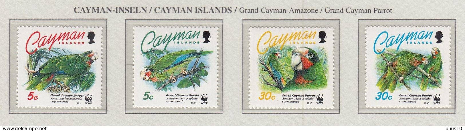 CAYMAN ISLANDS 1993 WWF Birds Parrots Mi 690-693 MNH(**) Fauna 836 - Perroquets & Tropicaux