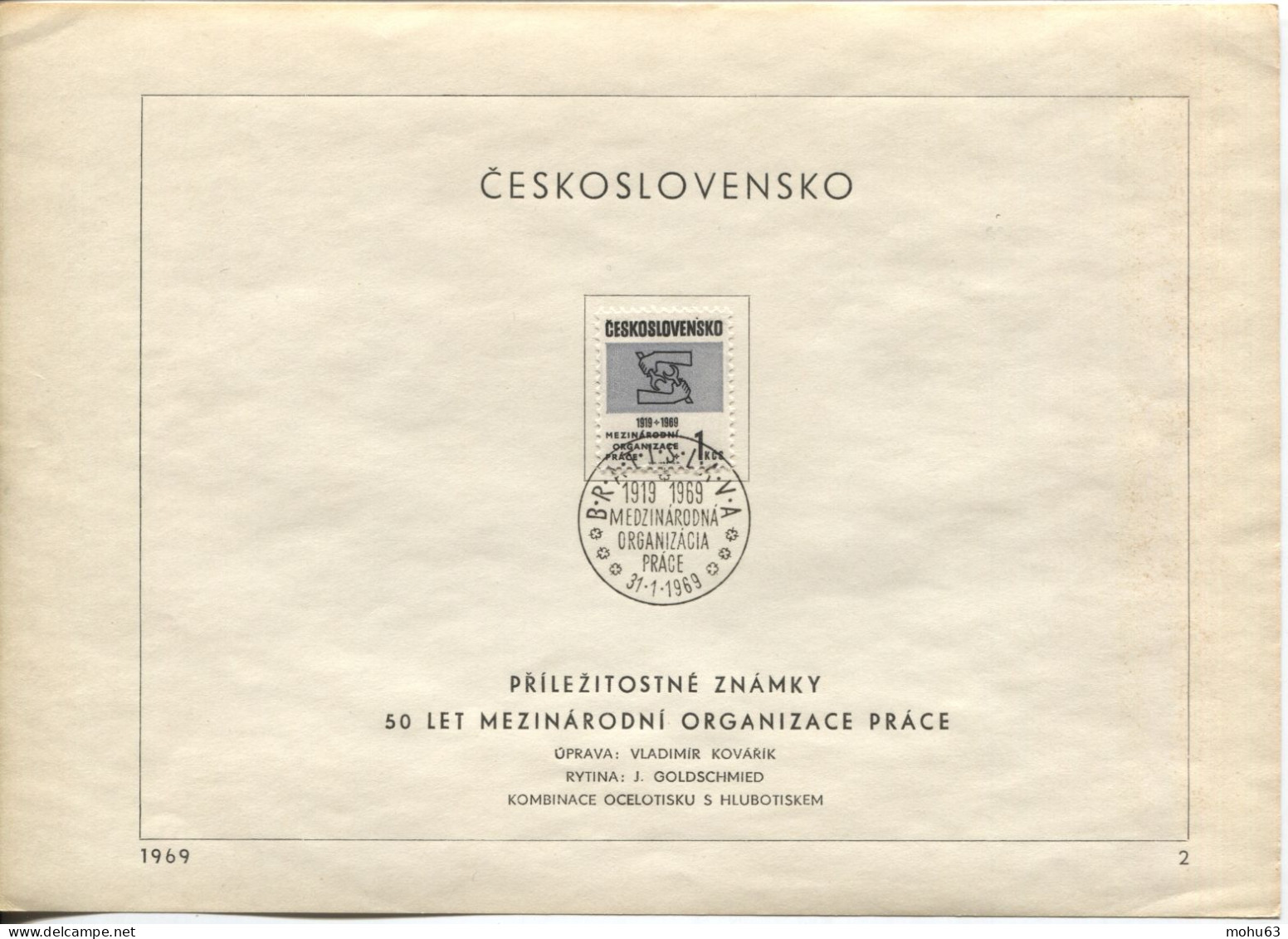 Tschechoslowakei # 1853 Ersttagsblatt ILO Internationale Arbeitsorganisation - Storia Postale