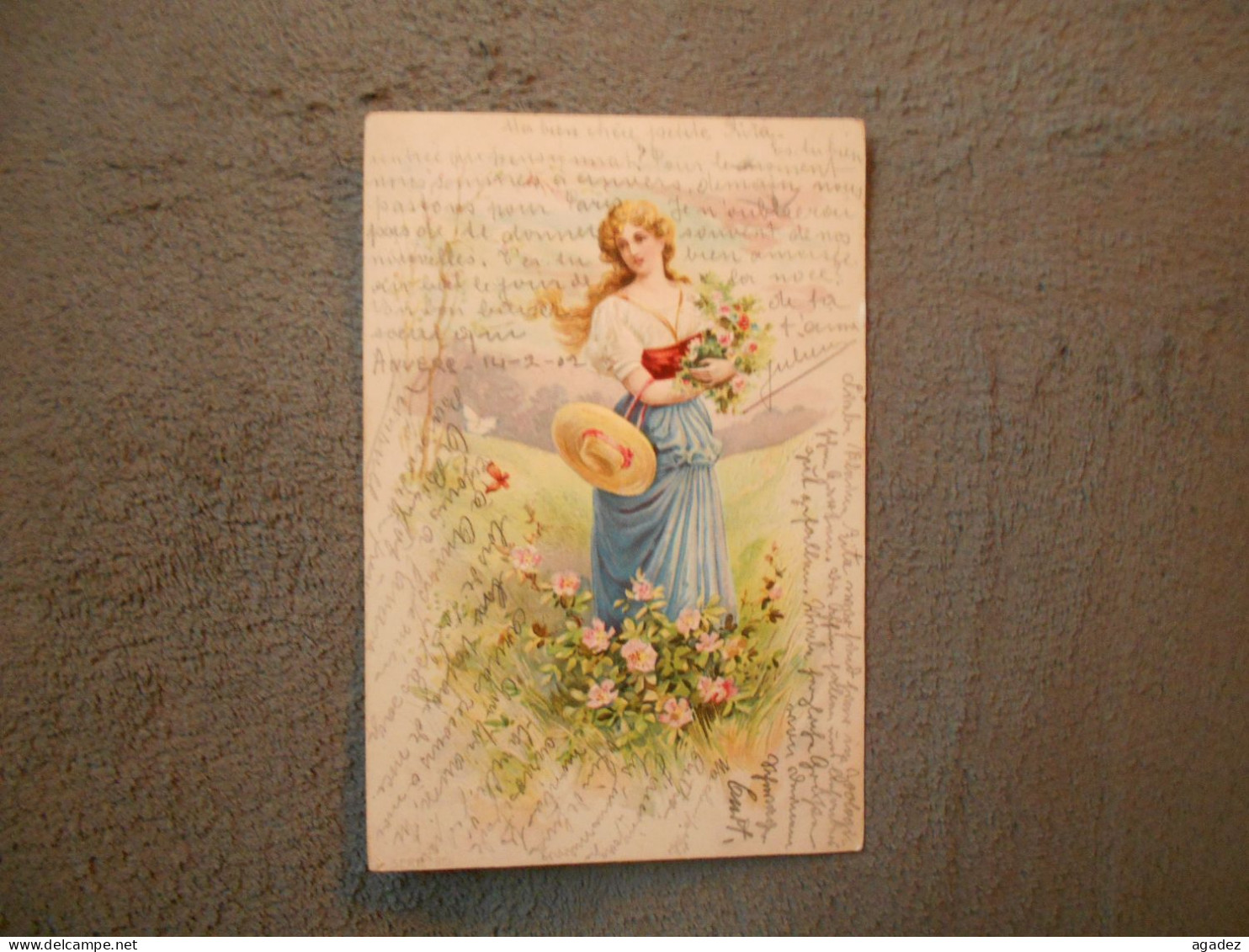 Cpa Jeune Femme Fleurs Chapeau En Relief 1902 - Mujeres