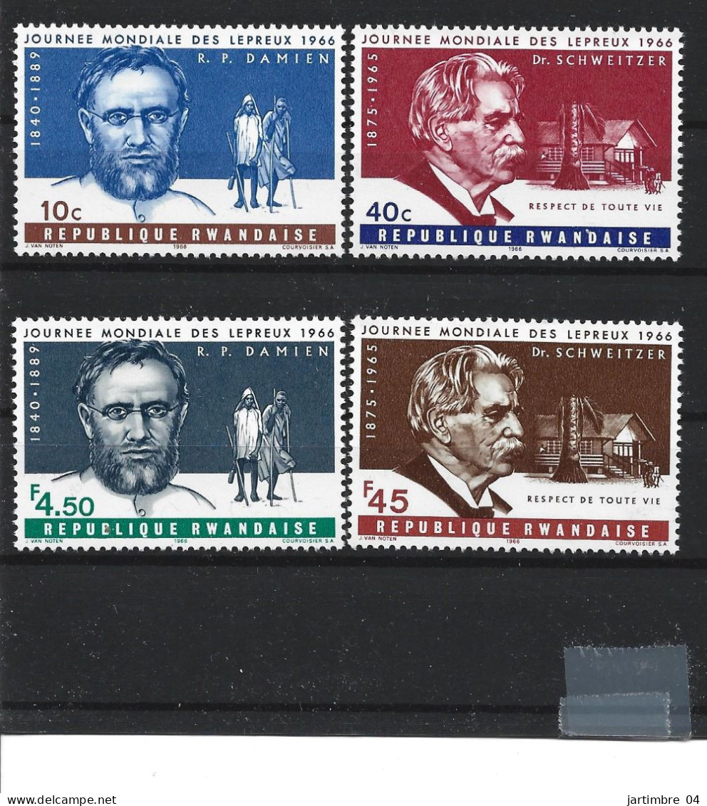1966 RWANDA 134-37** Journée Des Lépreux, Schweitzer, Damien - Ongebruikt