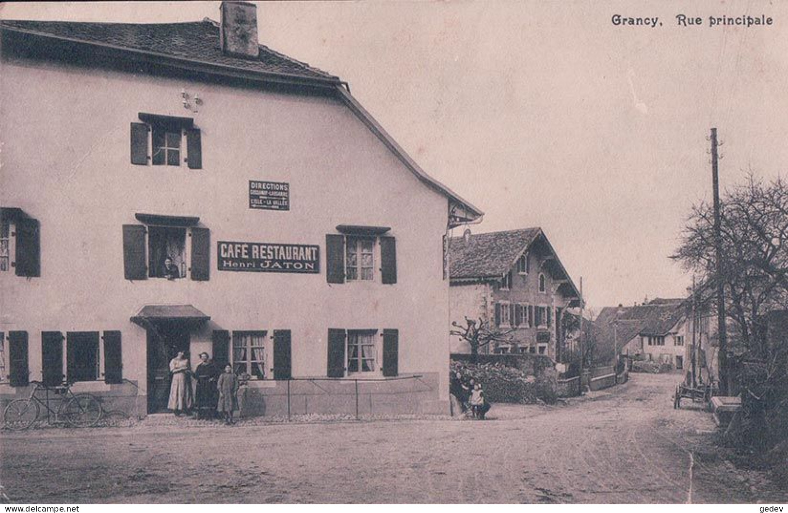 Grancy VD, Rue Principale Animée, Café Restaurant Henri Jaton (28.8.1917) Pli - Grancy