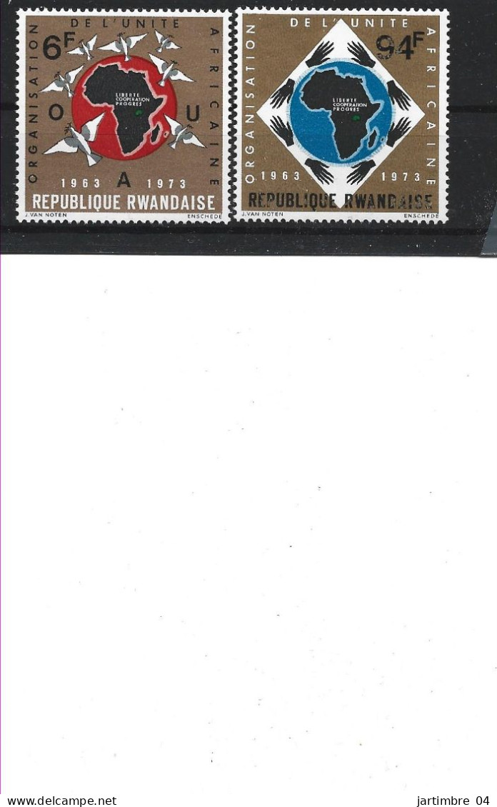 1973 RWANDA 535-36** O.U.A , Afrique, Oiseaux , Mains - Unused Stamps