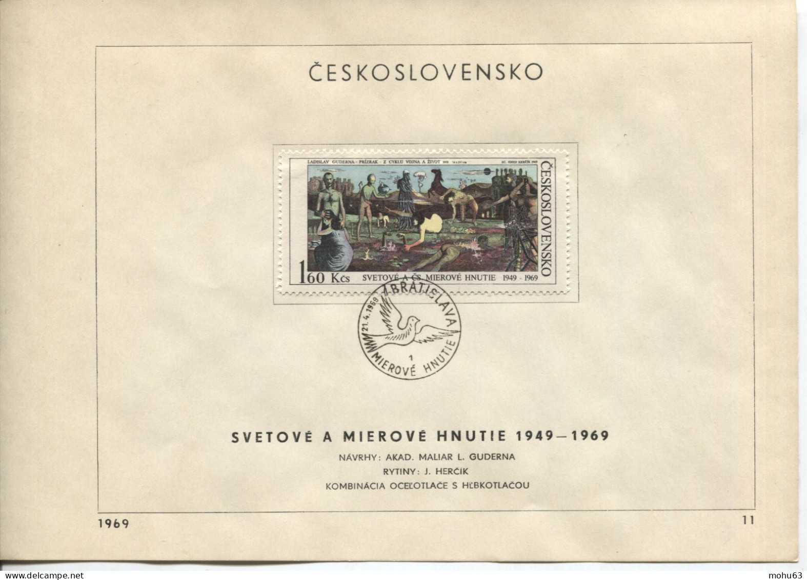Tschechoslowakei # 1869 Ersttagsblatt Gemälde Ladislav Guderna Sonderstempel Uz '1' - Storia Postale