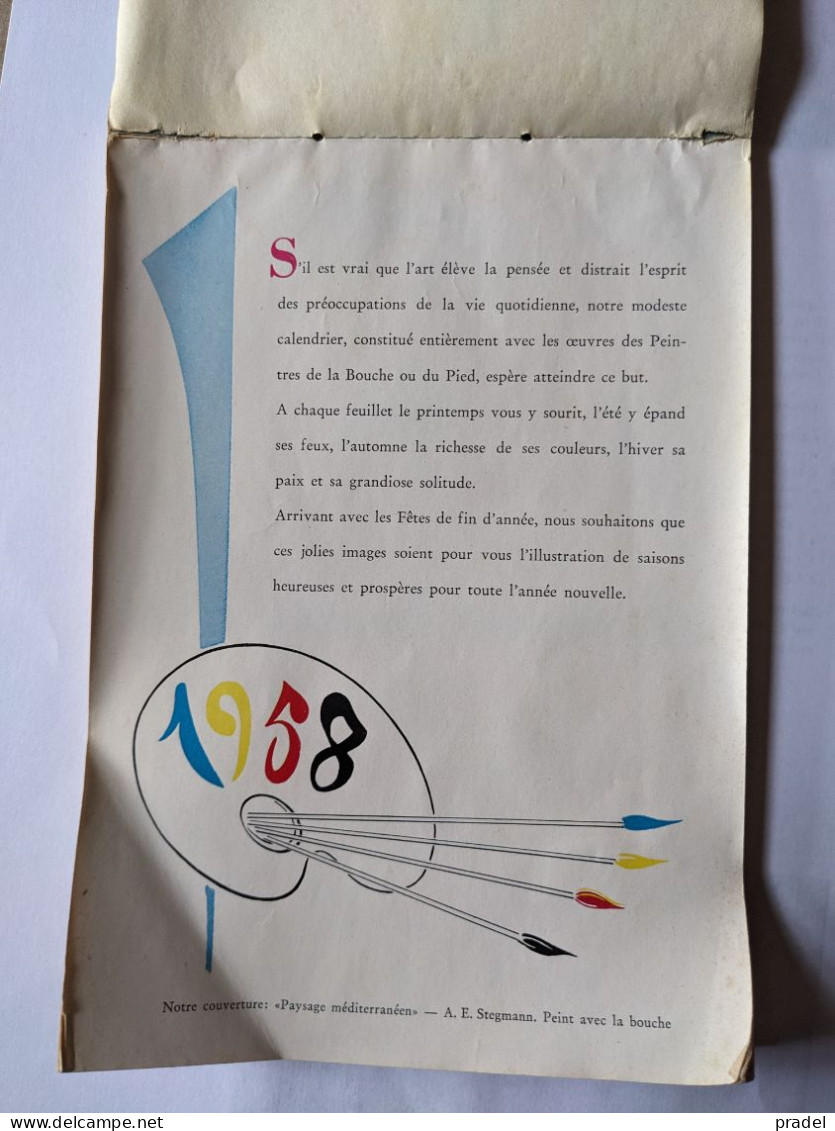 CALENDRIER 1958 Editions Des Artistes Peintres De La Bouche Ou Du Pied - Petit Format : 1941-60