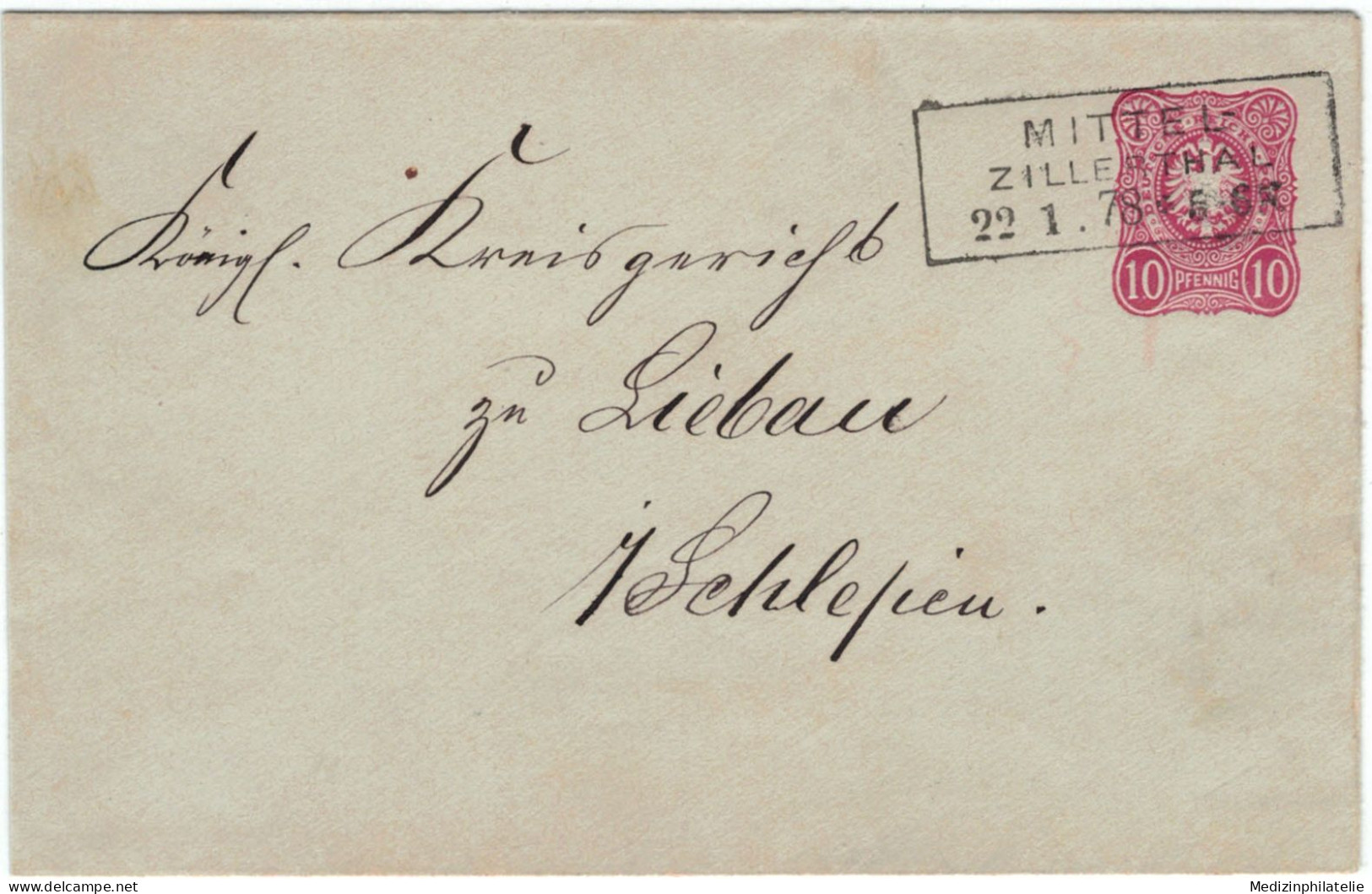 Ganzsache - Mittelzillerthal 1878 > Kreisgericht Lieben Schlesien (rsA) - Briefe