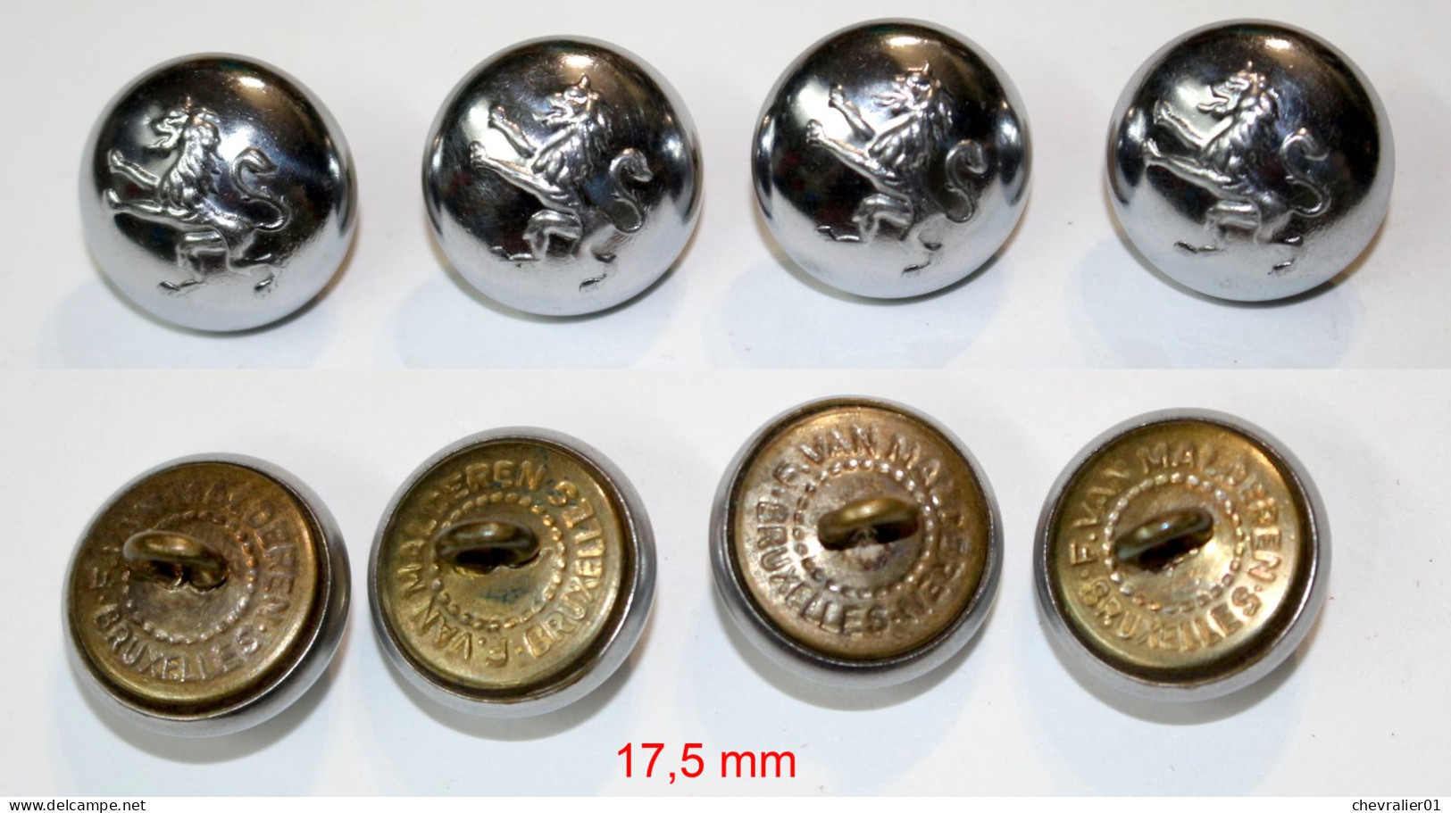 Militaria-BE-terre-boutons_17,5mm_lion Héraldique Fortement Bombé Argenté_21-14-2_4 Pièces - Ausrüstung