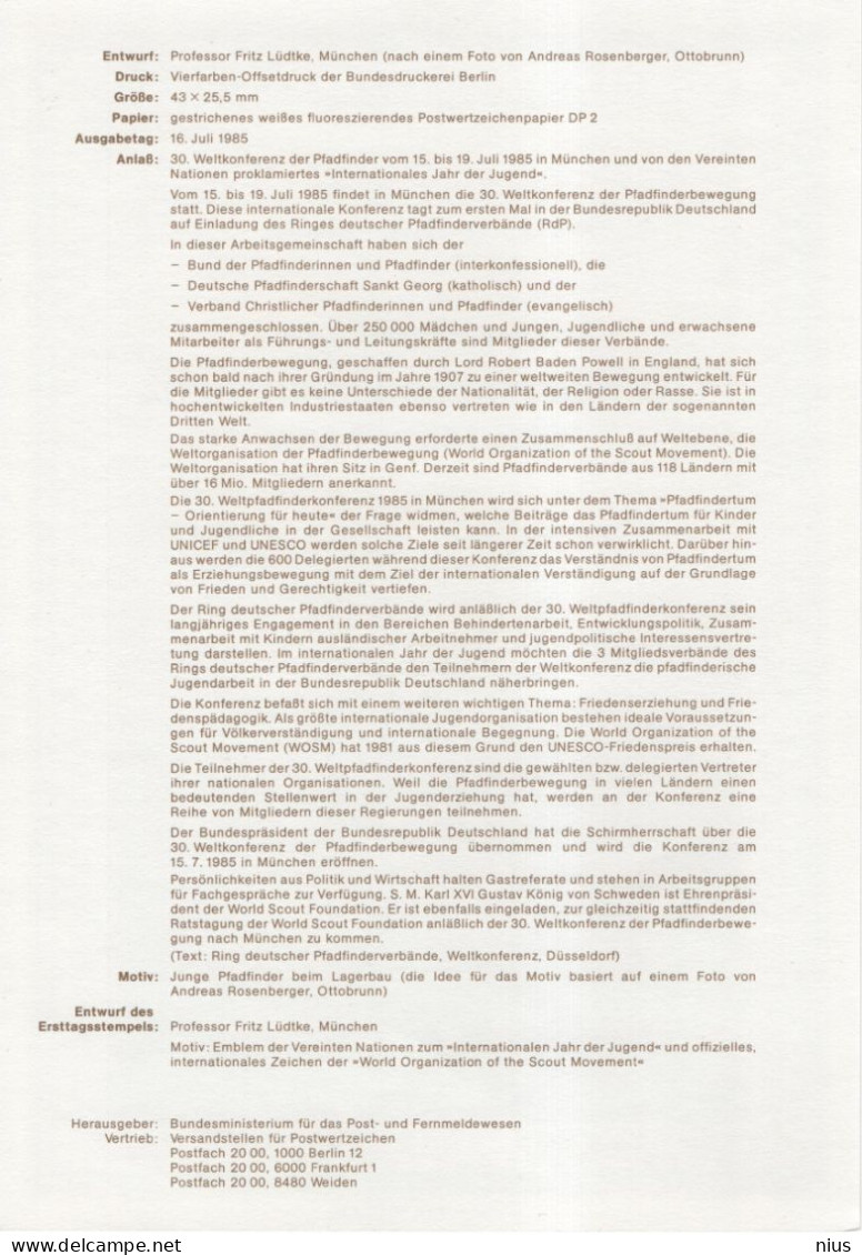 Germany Deutschland 1985-16 Pfadfindercamp Weltpfadfinderkonferenz Munchen, Scout Camp Scouting, Canceled In Bonn - 1981-1990