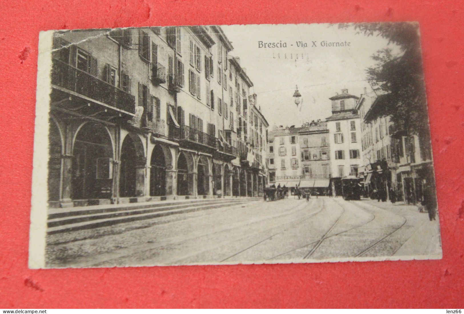 Brescia Via X Giornate 1919 Ed. Pandini + Tram + Segno Di Piega In Angolo Sx Alto - Brescia