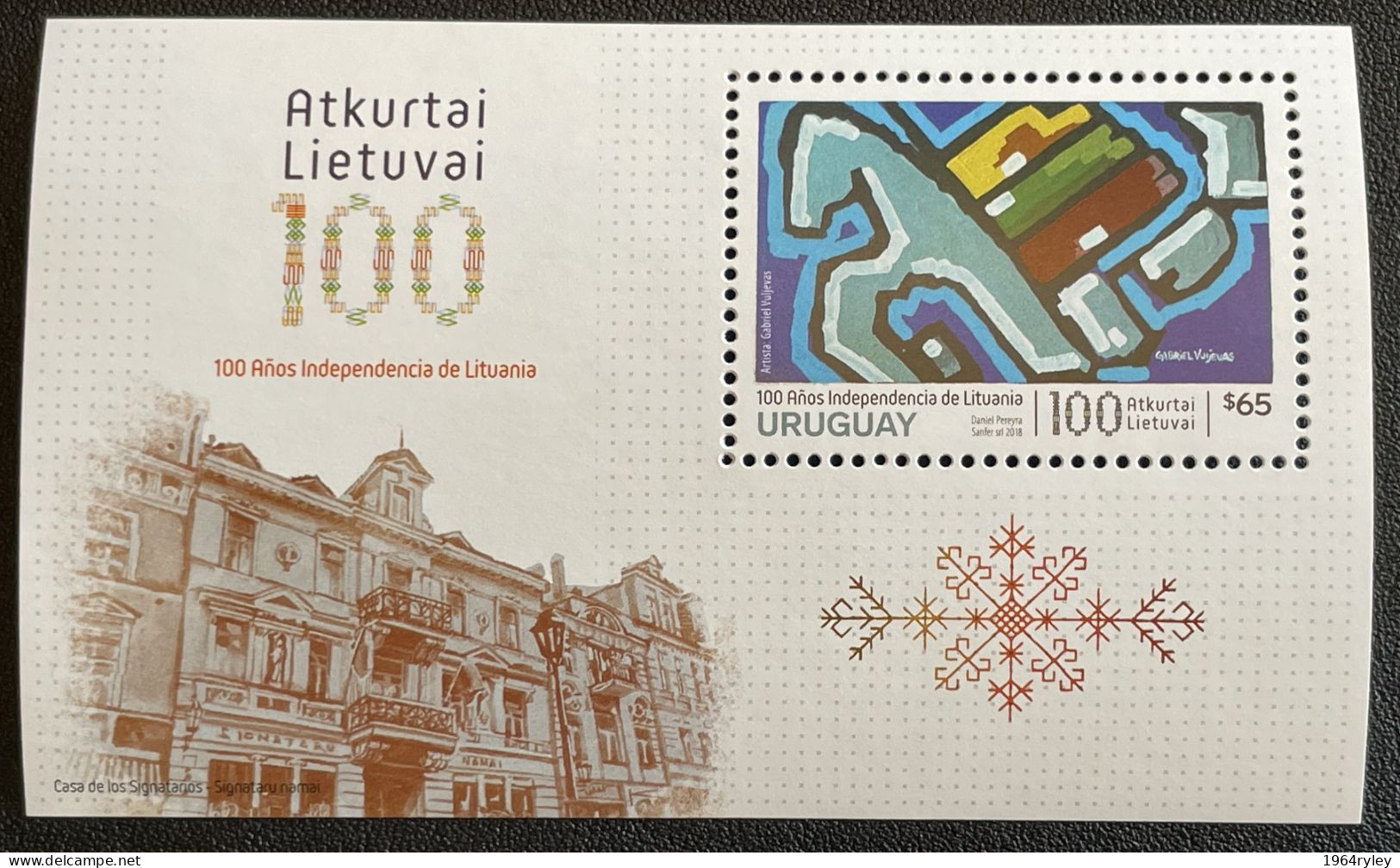 URUGUAY  - MNH**  - 2018  - # BLOCK - LITHUANIA - Uruguay