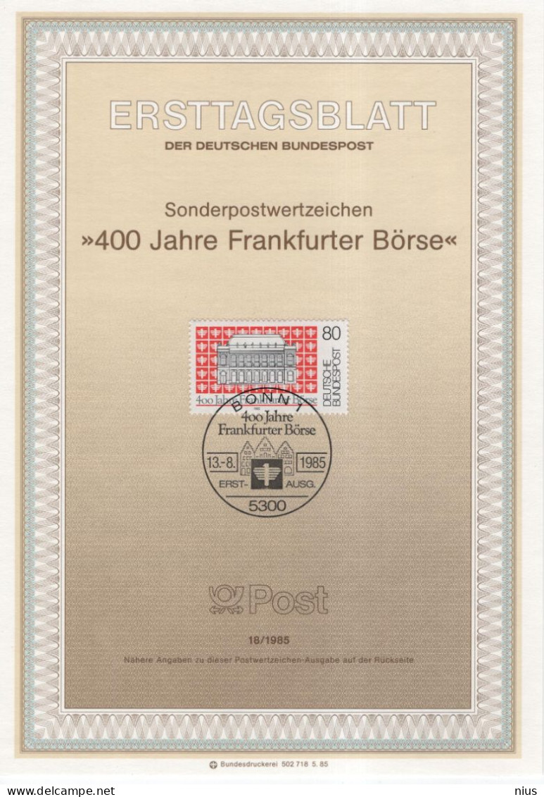 Germany Deutschland 1985-18 400 Jahre Frankfurter Borse, Canceled In Bonn - 1981-1990