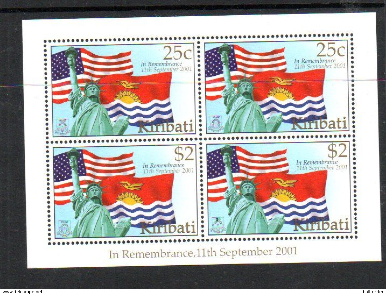 KIRIBATI - 2002- 9/11 TERRORIST ATTACK SHEETLET OF 4 MINT NEVER HINGED - Kiribati (1979-...)