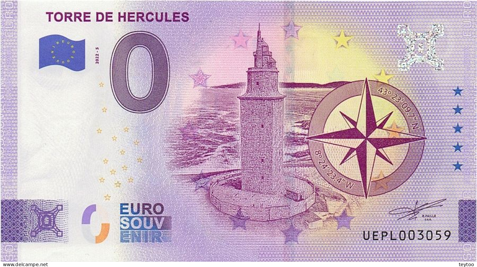 C2557.1# España 0 Euros. Torre De Hércules (SC) 2022-5A - [ 8] Fictifs & Specimens