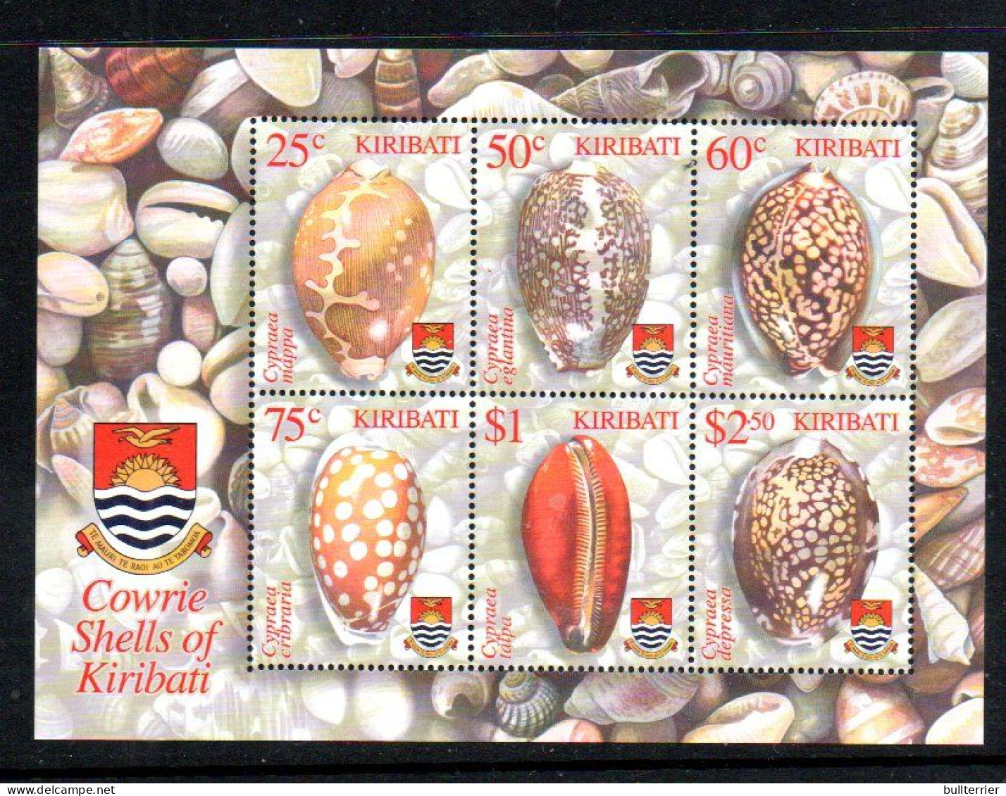 KIRIBATI - 2003 - COWRIE SHELLS SHEETLET OF 6  MINT NEVER HINGED - Kiribati (1979-...)