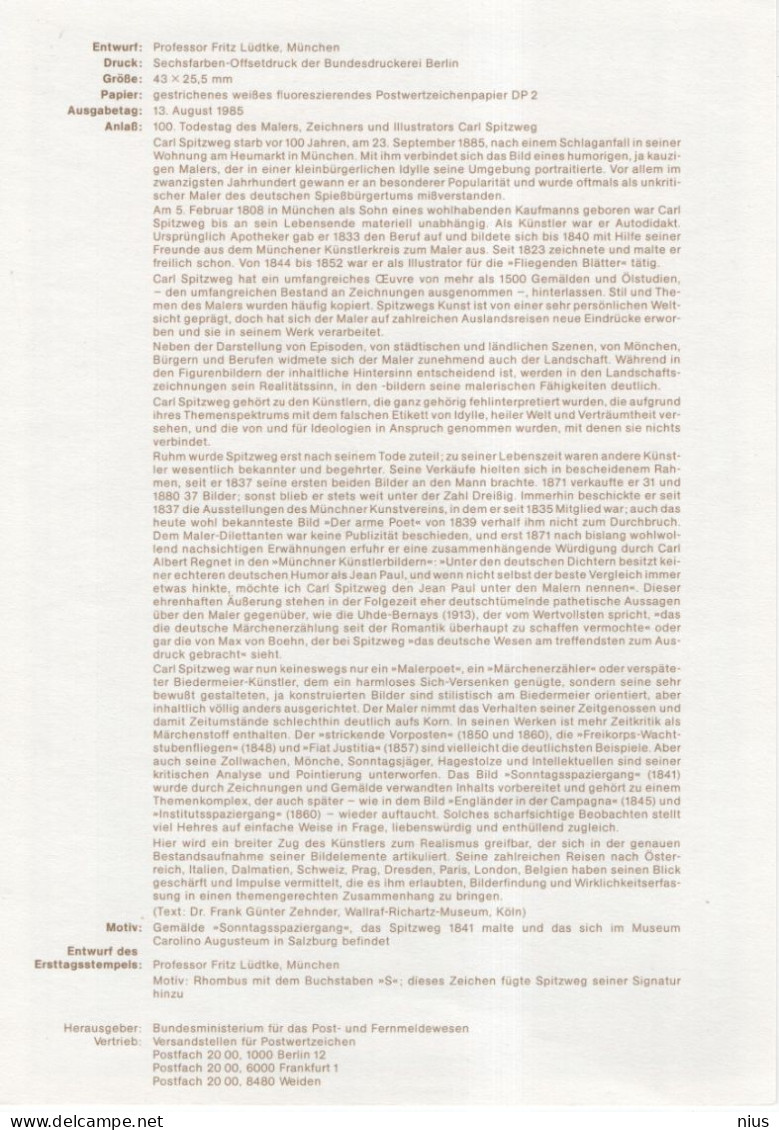 Germany Deutschland 1985-19 Carl Spitzweg, Mahler Painter, Zalzburg Museum Carolina Augusteum, Canceled In Bonn - 1981-1990