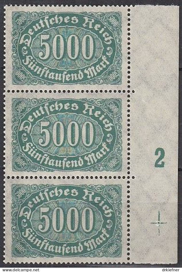DR  256 C, Dreierstreifen Mit Plattennummer 3, Postfrisch **, Queroffset, 1922 - Ungebraucht