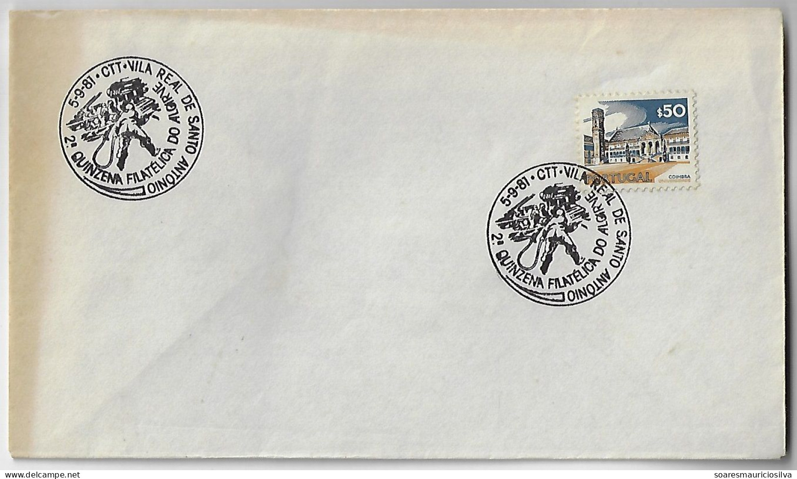 Portugal 1981 Cover Commemorative Cancel 2nd Algarve Philatelic Fortnight Vila Real De Santo Antônio Firefighter Fireman - Firemen