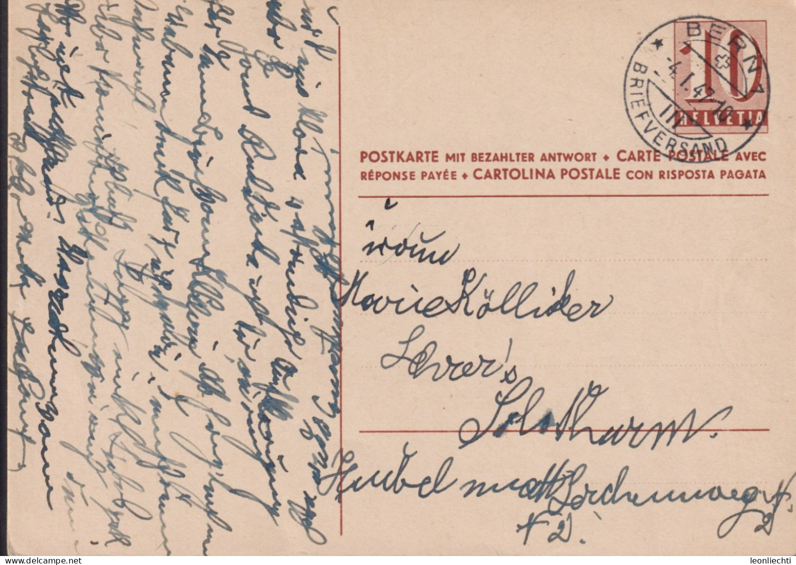 1947 Schweiz, Ganzsache, Postkarte Mit Bezahlter Antwort Zum:CH154 Eingerahmt,  ⵙ BERN-Briefversand - Postwaardestukken