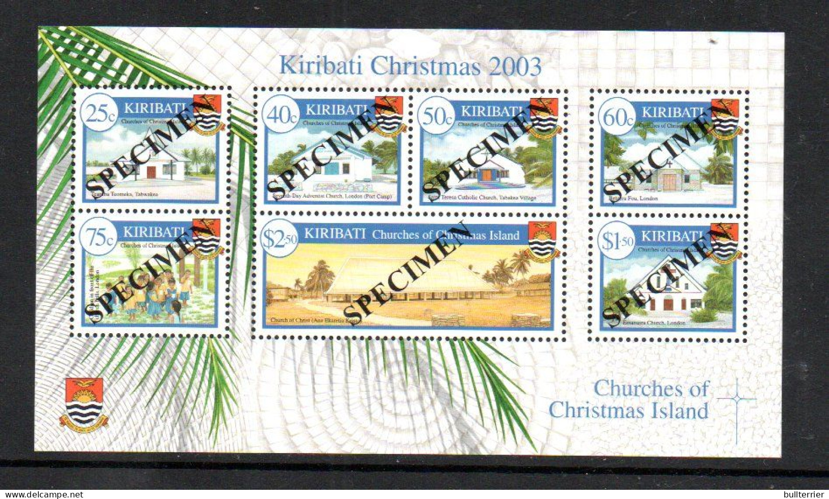 KIRIBATI - 2003 - CHURCHES OF CHRISTMAS ISLAND  " SPECIMEN"  MINT NEVER HINGED - Kiribati (1979-...)