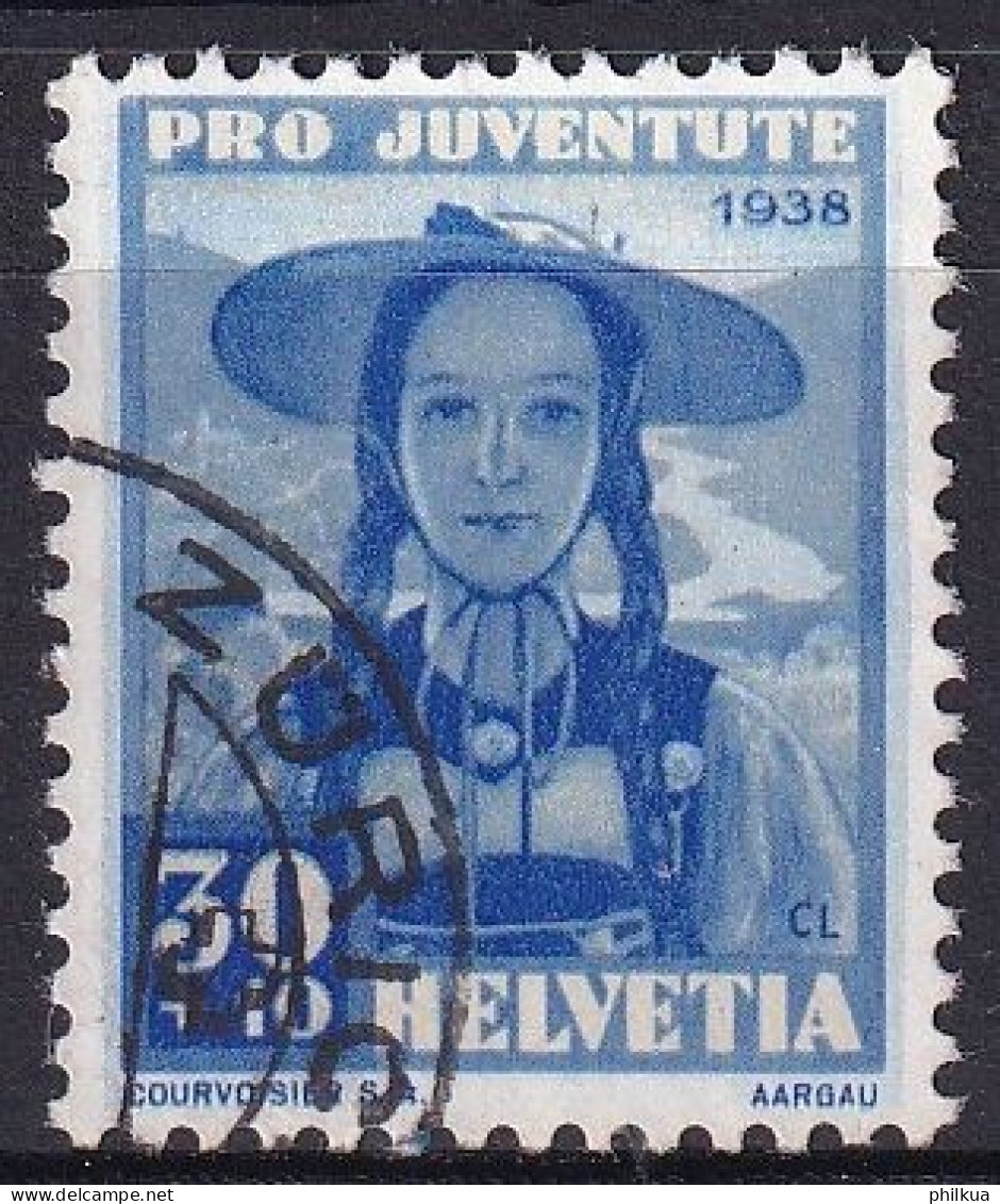 1938, 1. Dez. Pro Juventute Trrachten Mädchen Aus Dem Aargau 88 / MiNr. 334 Mit Sauber Gestempelt - Used Stamps