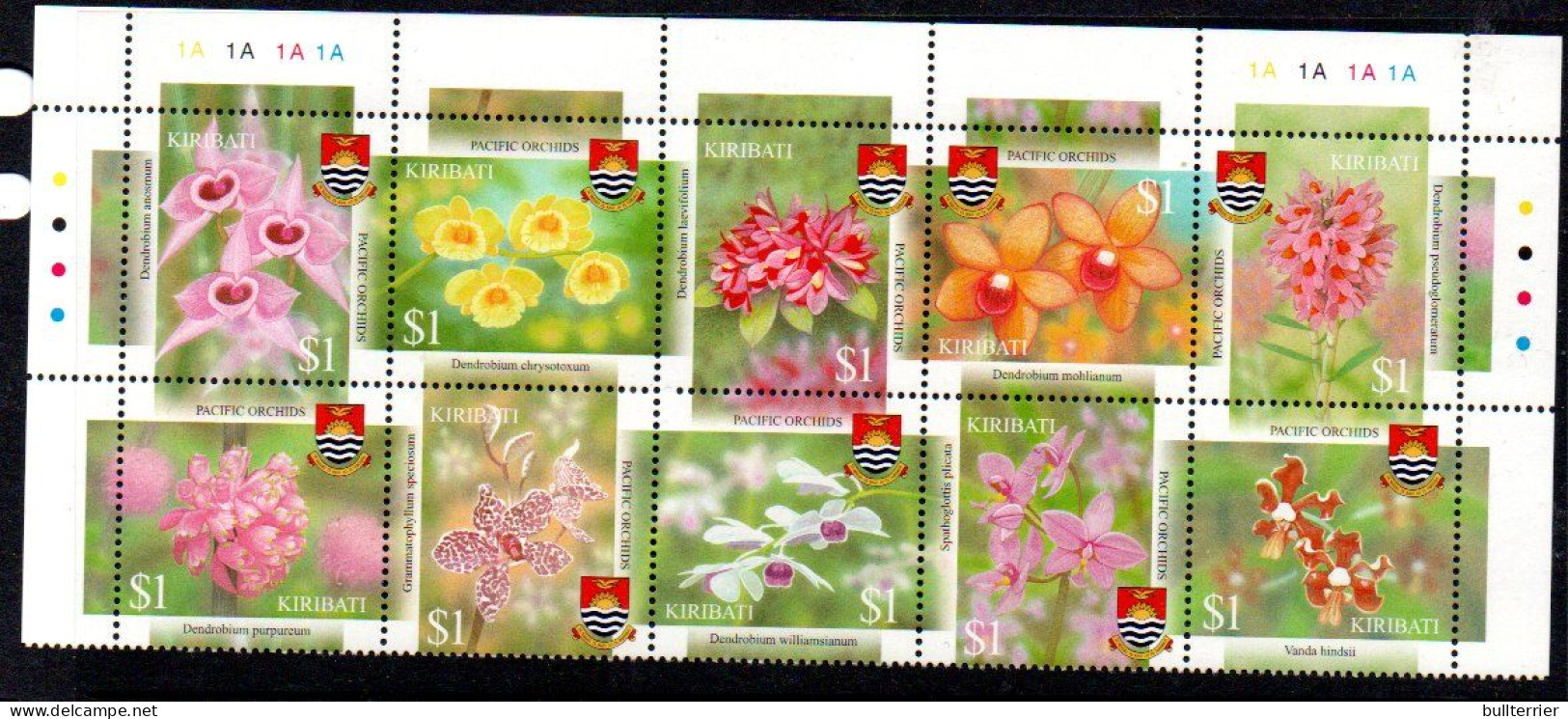 KIRIBATI - 2003 - FLOWERS SET OF  10 IN BLOCK   MINT NEVER HINGED SG CAT £15 - Kiribati (1979-...)