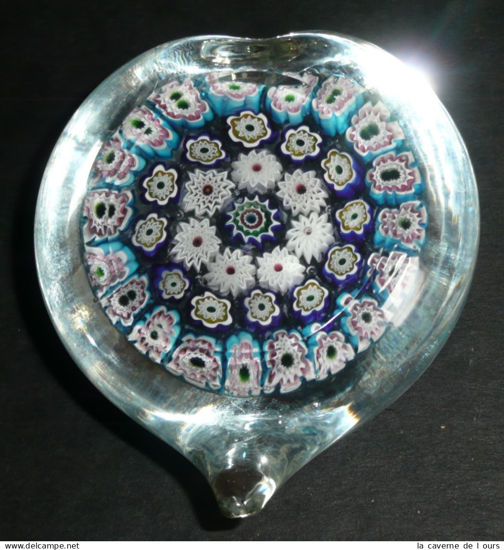 Rare Presse-papier Vintage En Forme De Coeur Millefiori Verre Cristal Murano - Vidrio & Cristal