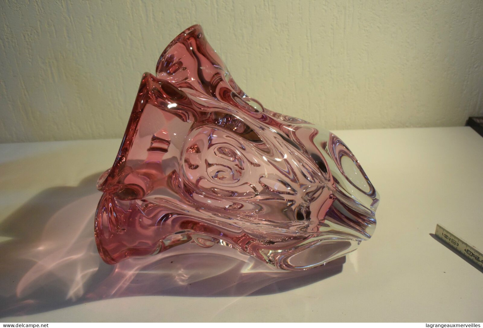 E1 Magnifique Vase Plat En Verre étiré Rose Violet Travail Exceptionnel !!! - Vases