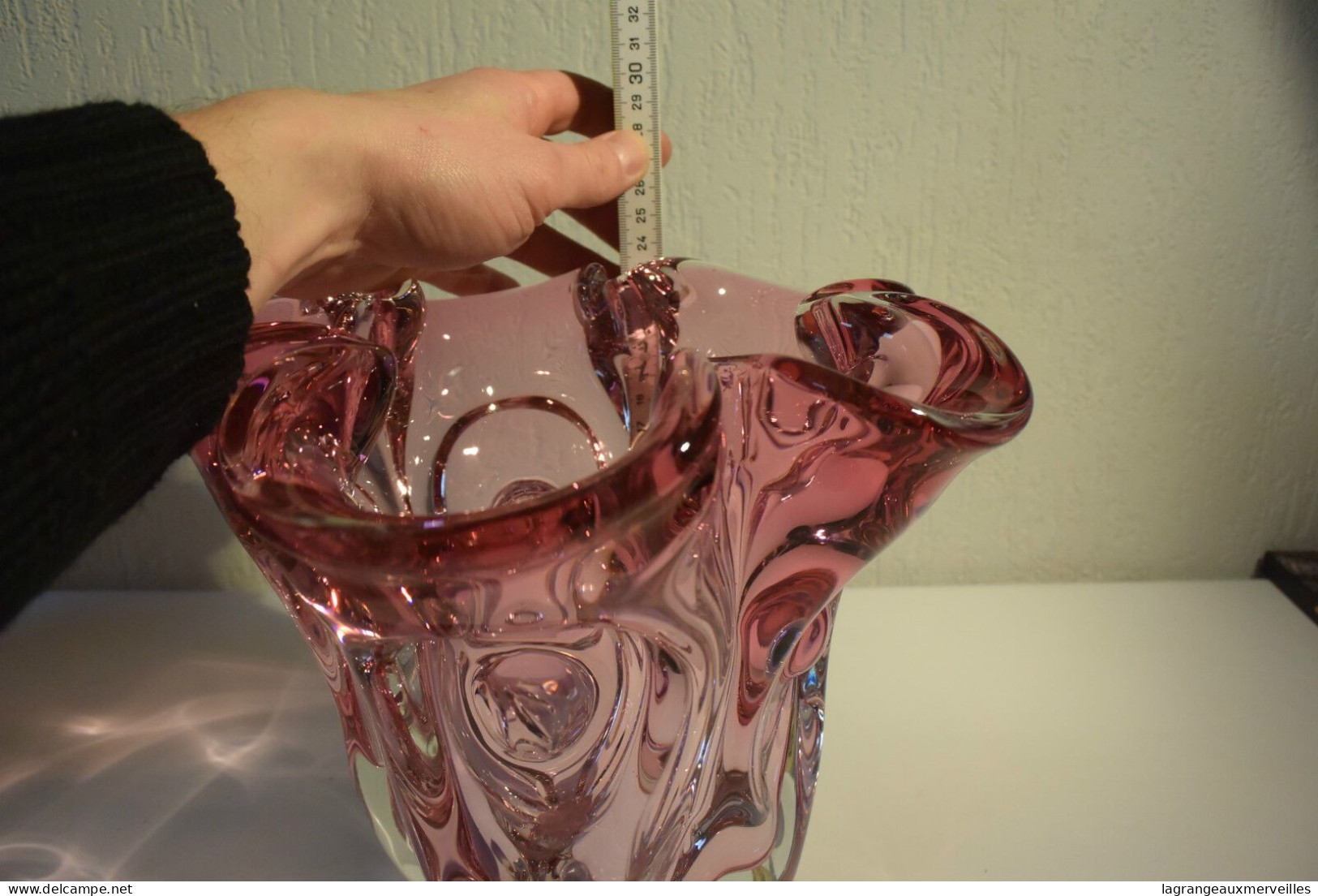 E1 Magnifique Vase Plat En Verre étiré Rose Violet Travail Exceptionnel !!! - Vases