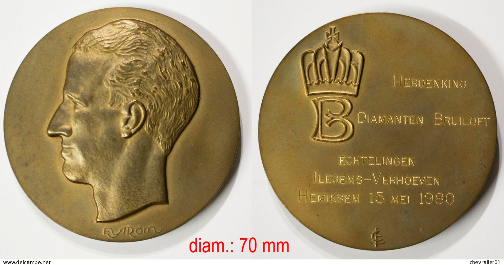 Médaille Civile-BE_Roi Baudouin_1980_noces De Diamant_21-19 - Monarquía / Nobleza