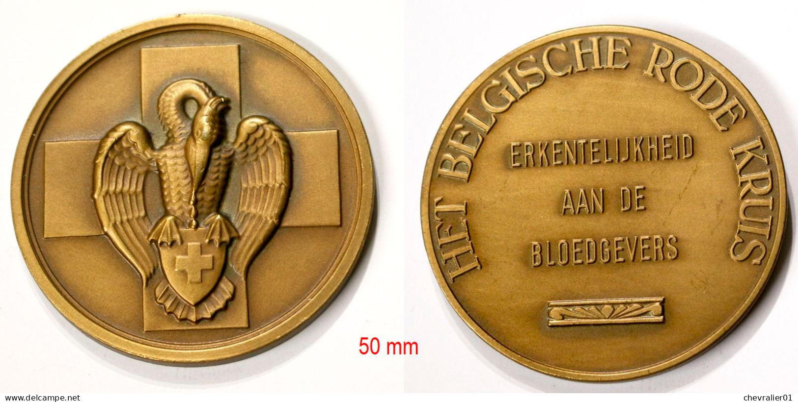 Médaille-BE-507-NL_Médaille De Table-bronze_Bloedgevers_50mm_Croix-rouge, Rode Kruis, Red Cros_D_21-19 - Unternehmen