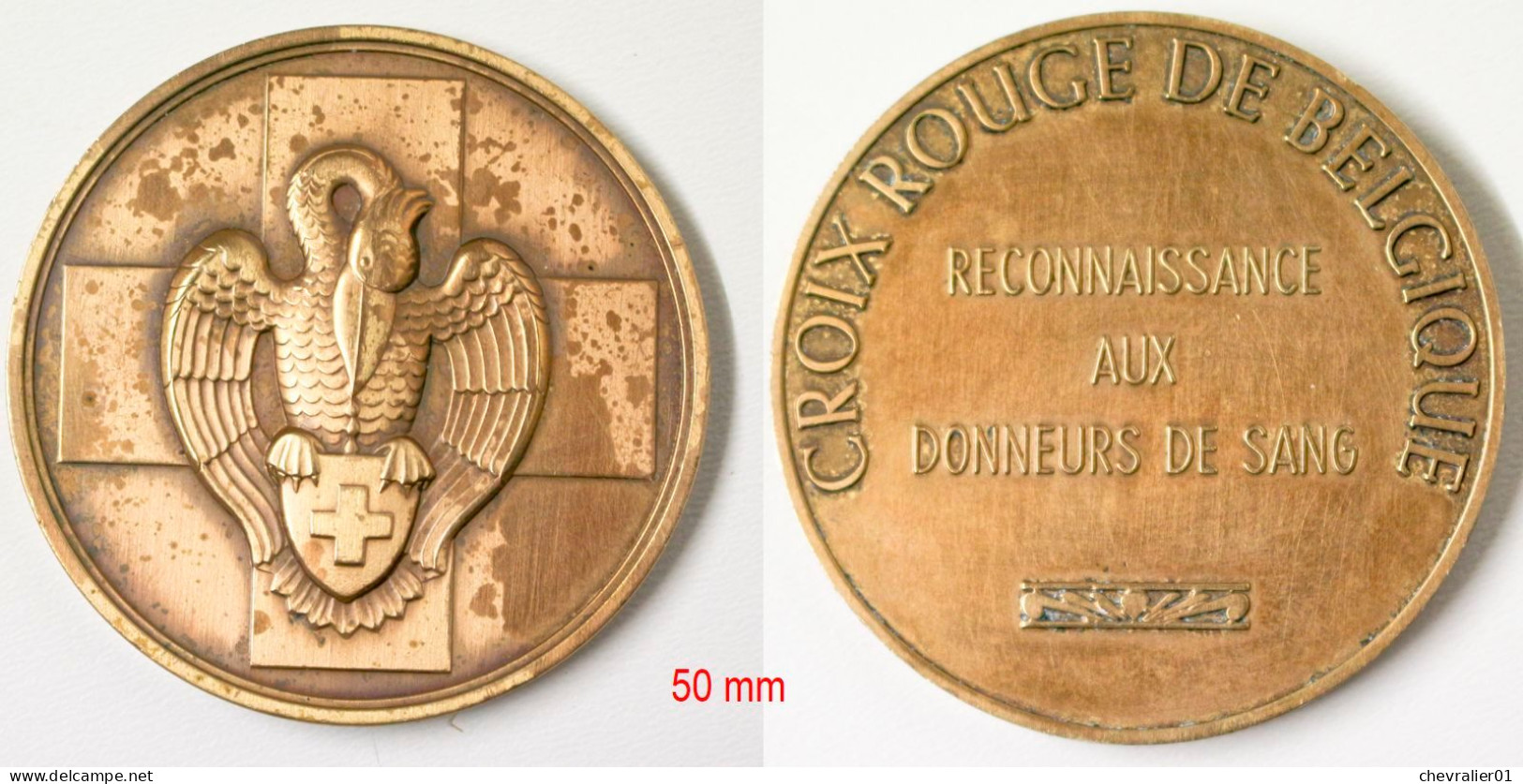 Médaille-BE-507_Médaille De Table-bronze_Donneur De Sang – Diamètre 50mm_ Croix-rouge, Rode Kruis, Red Cross_R1_20-20_D - Professionnels / De Société
