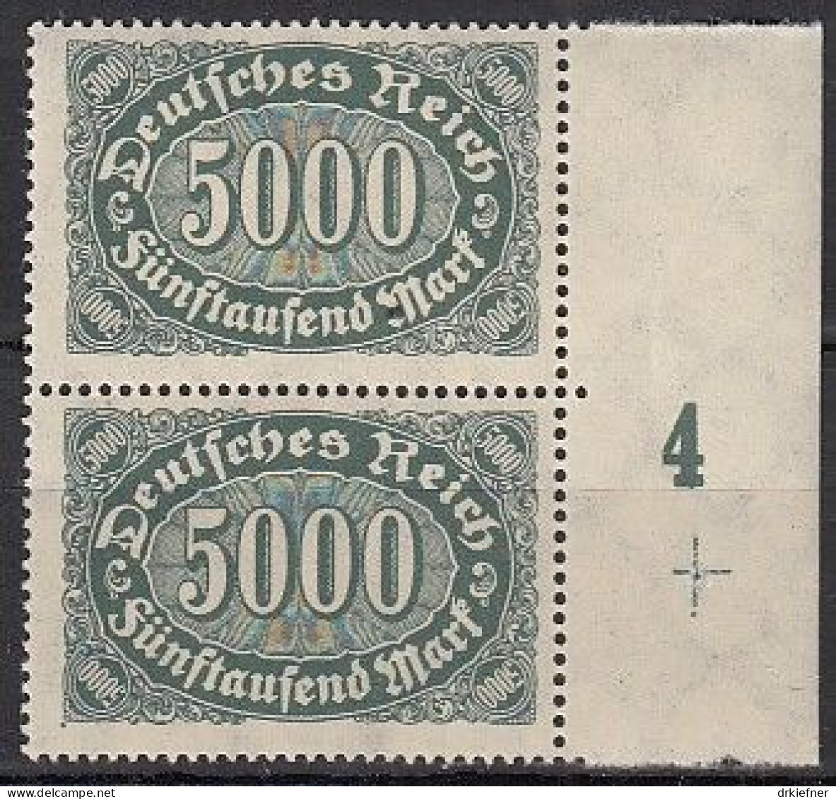 DR  256 B, Senkrechtes Paar Mit Plattennummer 4, Postfrisch **, Queroffset, 1922 - Unused Stamps