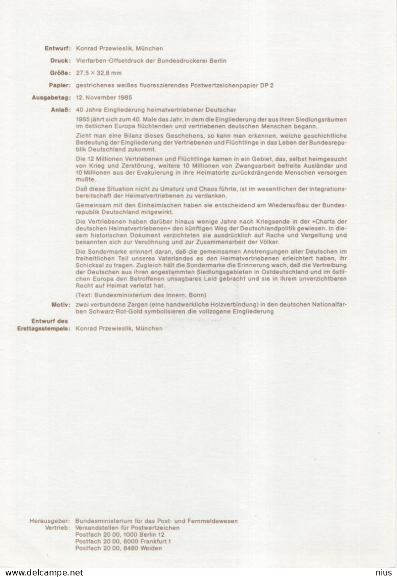 Germany Deutschland 1985-23 40 Jahre Eingliederung Heimatvertriebener Deutscher, Integration Of Displaced Germans, Bonn - 1981-1990