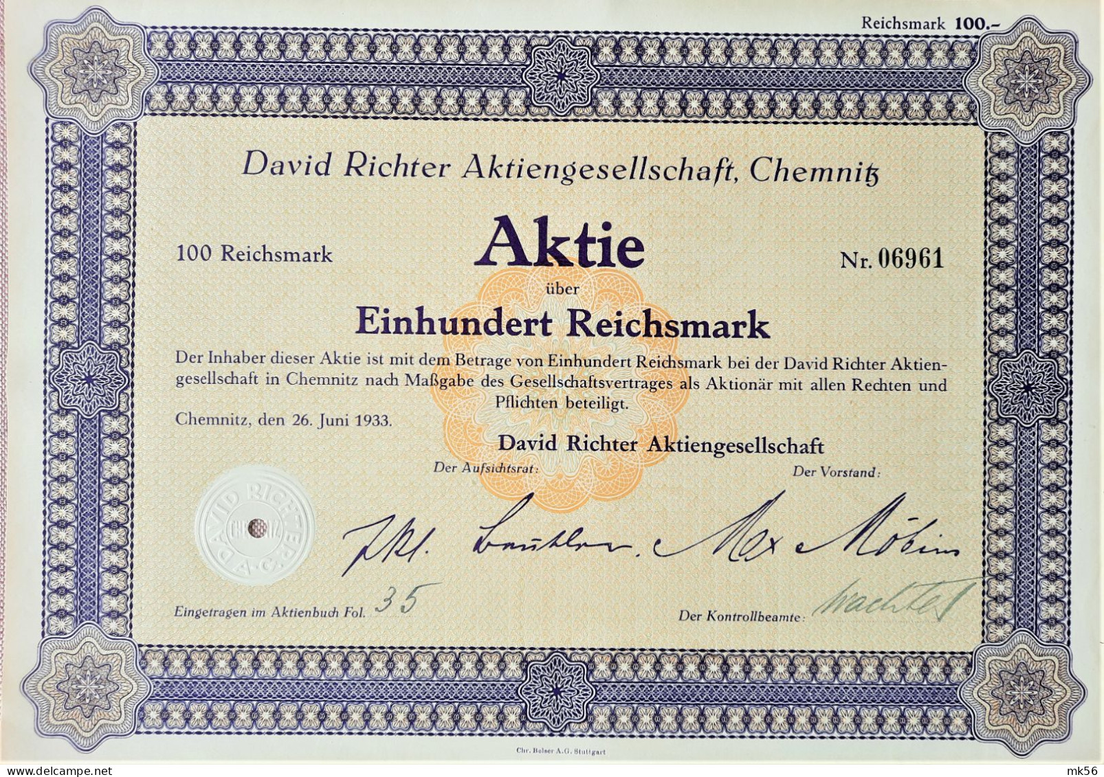 David Richter Aktiengesellschaft - Chemnitz - 1933 - Sonstige & Ohne Zuordnung