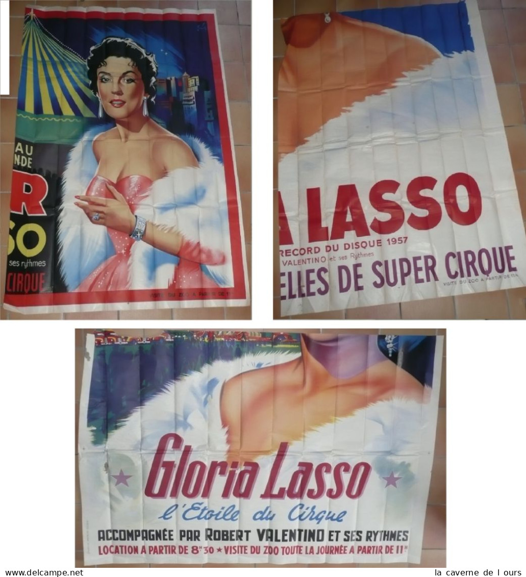 Rare Lot De 3 Affiches Rétro Illustrées Cirque PINDER Gloria Lasso Robert Valentino 1950's-60's - Posters