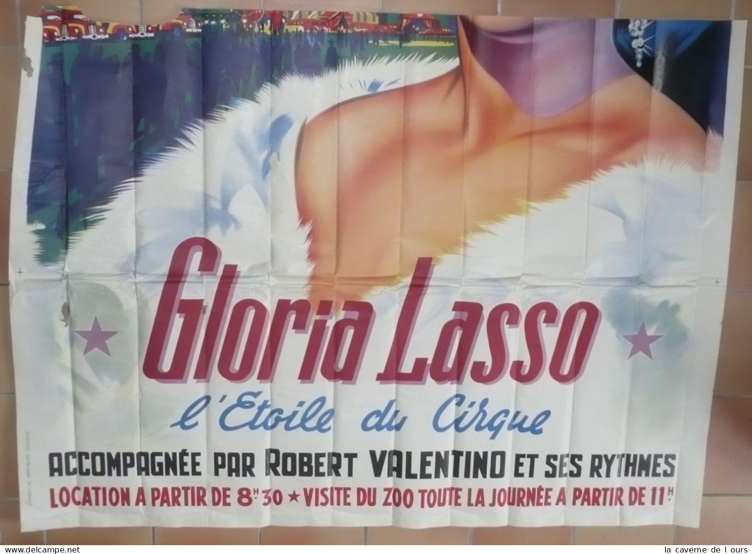 Rare lot de 3 affiches rétro illustrées Cirque PINDER Gloria Lasso Robert Valentino 1950's-60's