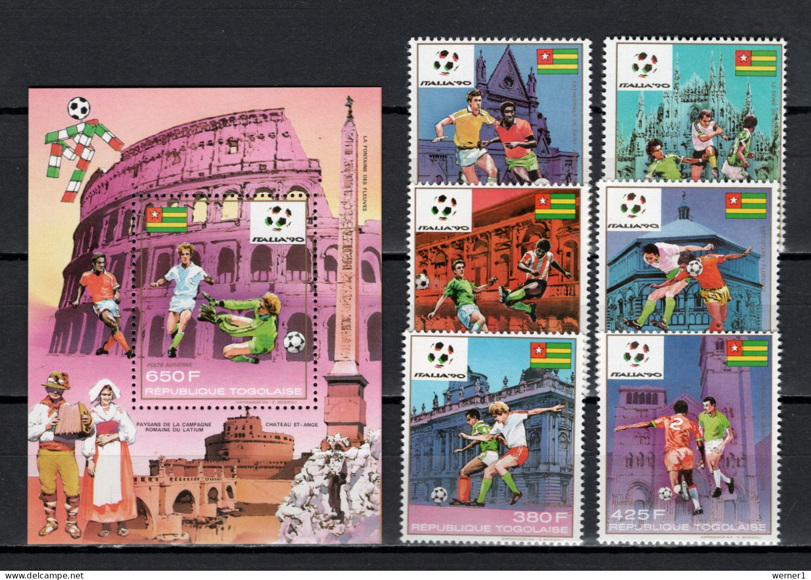 Togo 1989 Football Soccer World Cup Set Of 6 + S/s MNH - 1990 – Italia