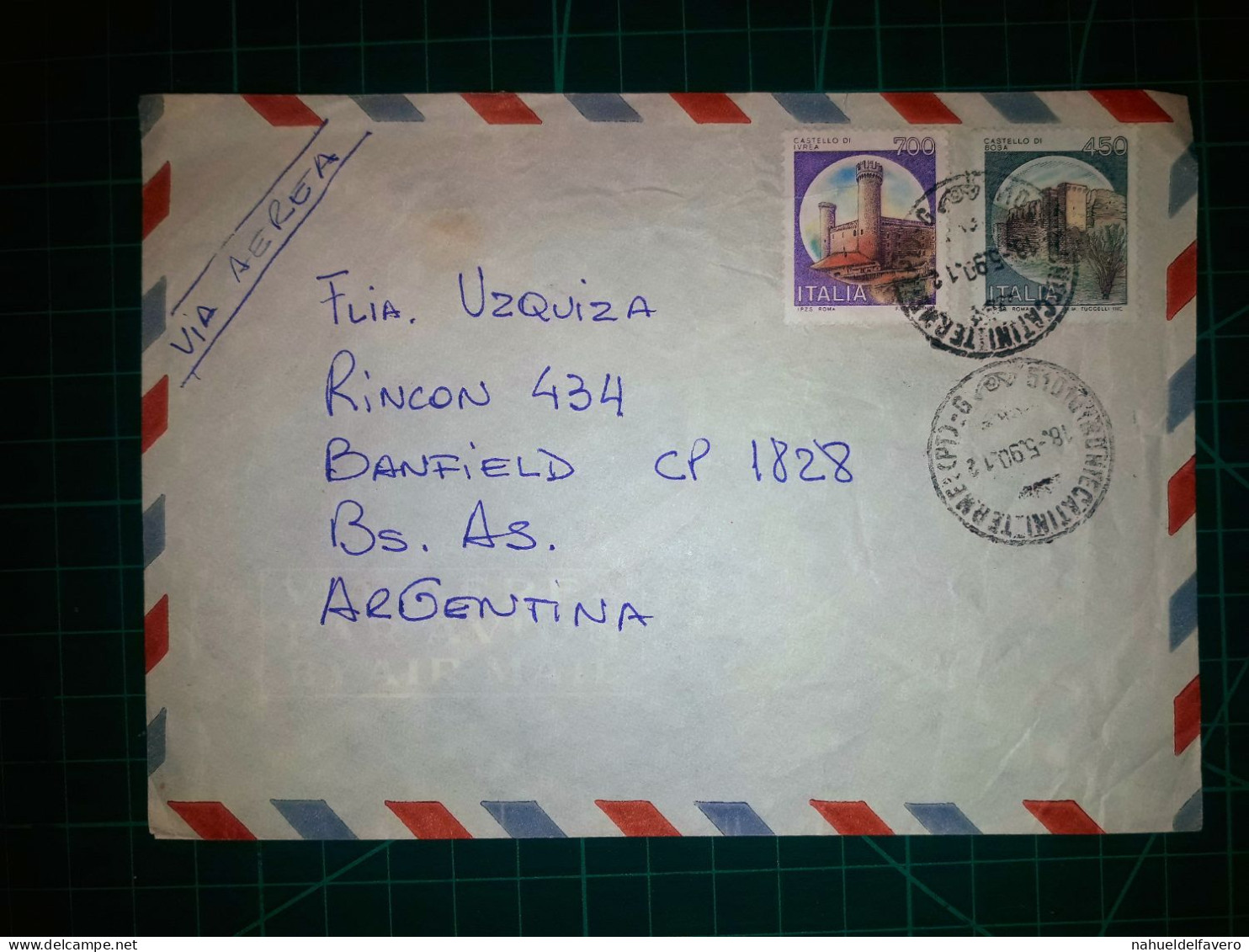 ITALIE, Enveloppe Aereo Circulée Par Avion Jusqu'à Buenos Aires Avec Divers Timbres Postaux (châteaux Et Autres). Années - Airmail