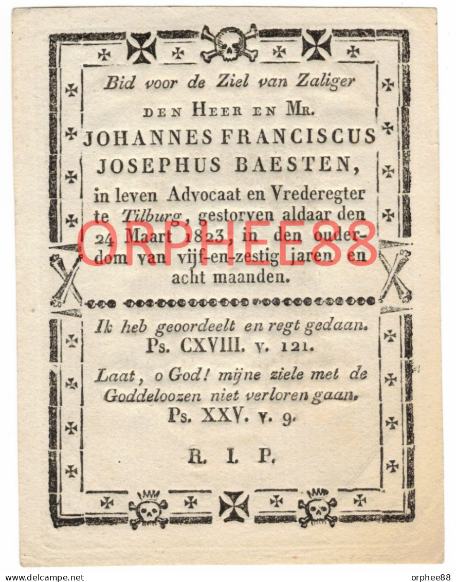 Baesten Johannes Advocaat 1754-1823 Tilburg Gravure Anversoise - Todesanzeige