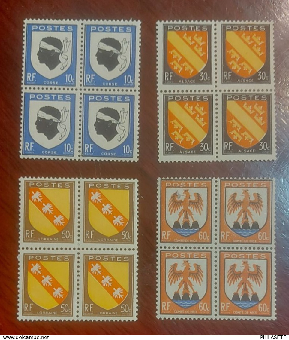 France 4 Blocs De 4 Timbres 1946 Neuf** YV N° 755 756 757 758 Armoiries De Provinces - Feuilles Complètes