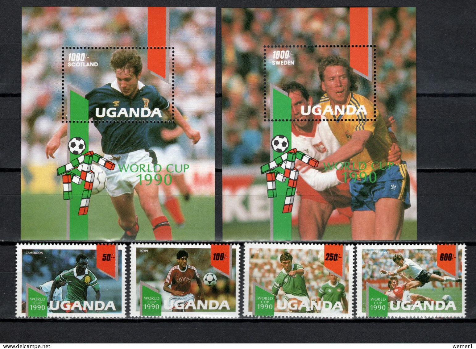 Uganda 1990 Football Soccer World Cup Set Of 4 + 2 S/s MNH - 1990 – Italy