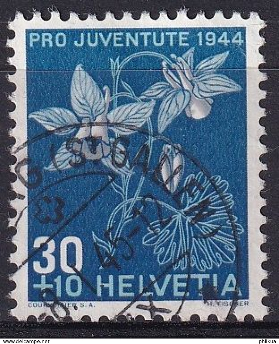 1944, 1. Dez. Pro Juventute Alpenblumen Alpenakelei (Aquilegia Alpina) 112 / MiNr. 442 Mit Sauber Gestempelt - Used Stamps
