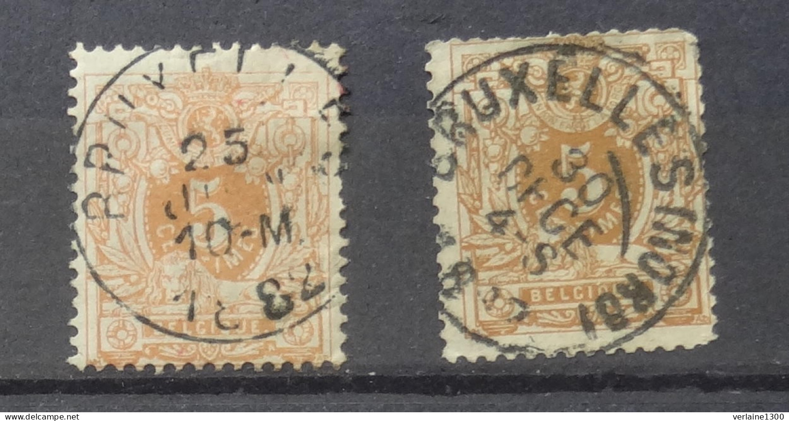 28 : 2 Timbres Avec Belles Oblitérations Bruxelles Et Bruxelles Nord - 1869-1883 Leopold II