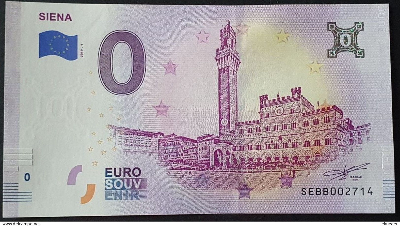 BILLETE 0 Euro Souvenir 0 € ITALIA: SEBB 2019-1 SIENA - Autres & Non Classés