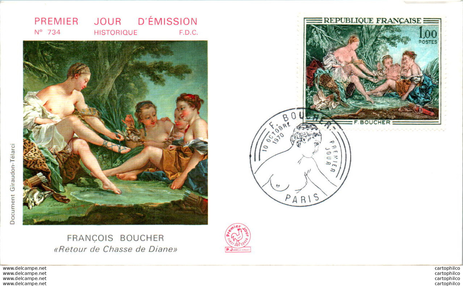 FDC France Francois Boucher Retour De Chasse De Diane Paris 1970 - 1970-1979